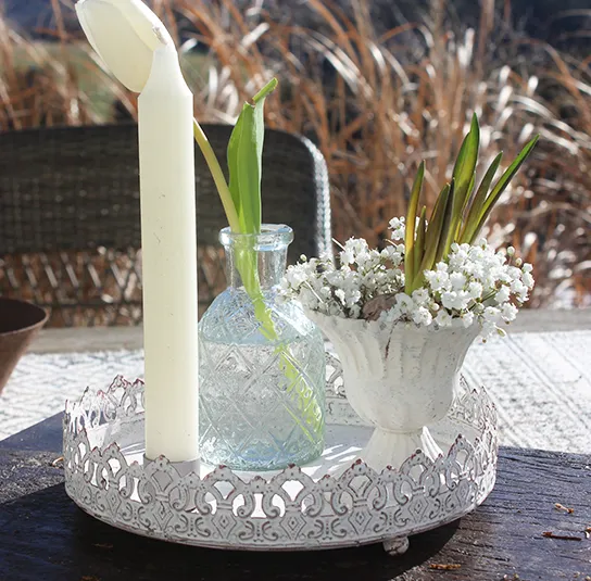 DIY Set – Teller antique creme/rost rund inkl. Vase, Topf Janne & Kerze