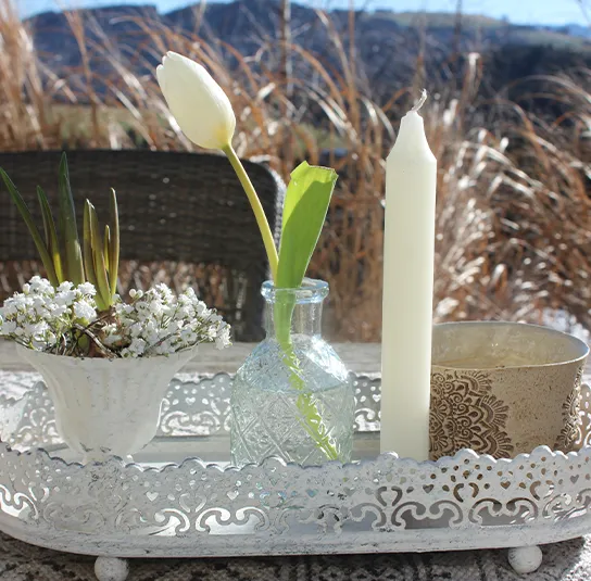 DIY Set – Teller antique creme oval groß inkl. Vase, Topf Janne & Kerze – Bild 5