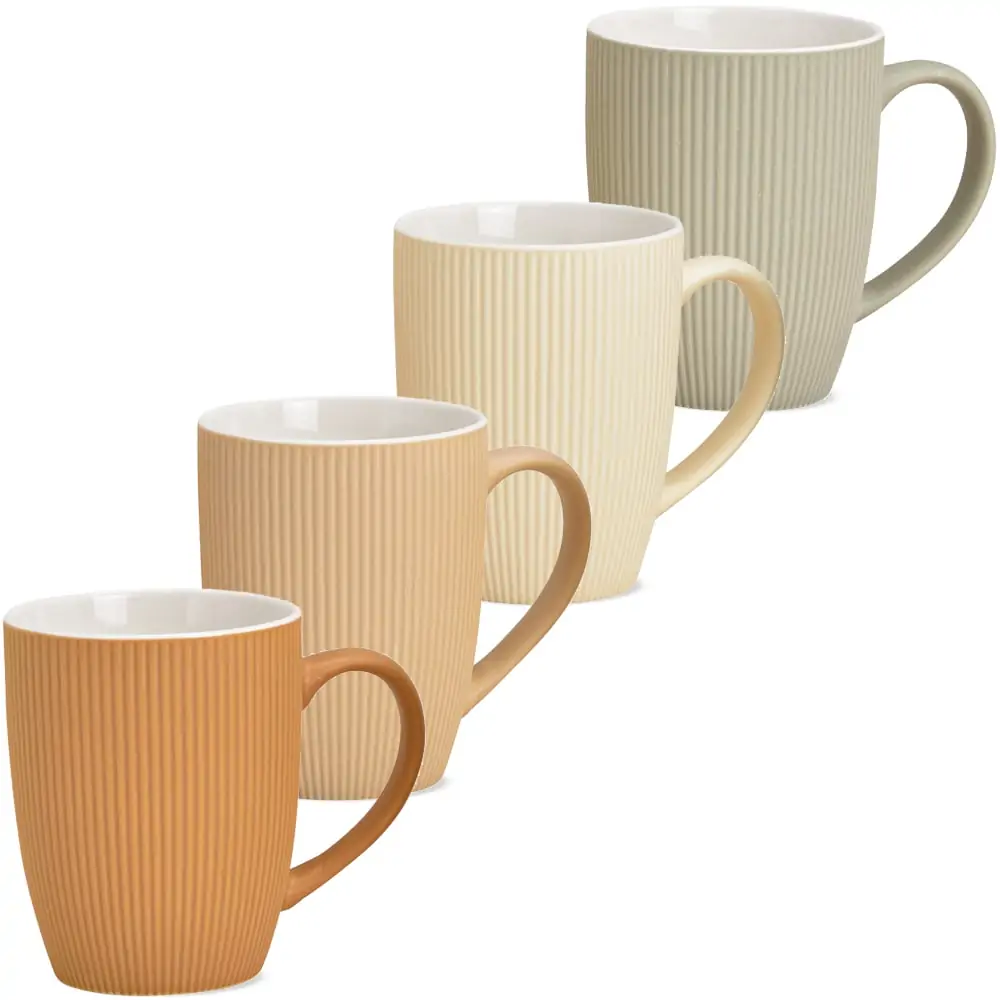 Kaffeetassen Tassen Rillen orange beige creme grau Steingut 36 Stk. 10 cm